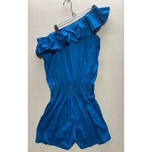 Mad Rag Women's Blue Off-Shoulder Romper Size L, Ruffled Top